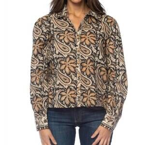 NEW MAHILA cassandra batik blouse in black and beige paisley